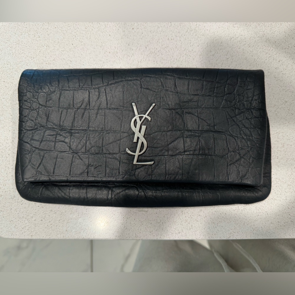 YSL Black Croc-Embossed Clutch